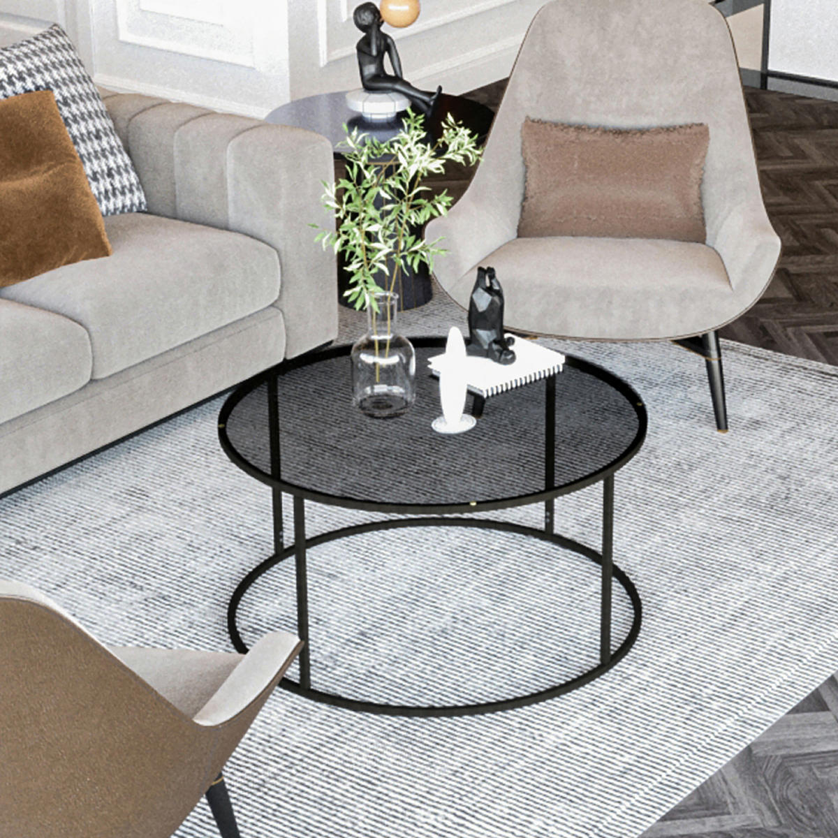 COUCHTISCH Kolari 45/80/80 cm - Schwarz, Metall (80/80/45cm) - [en.casa]