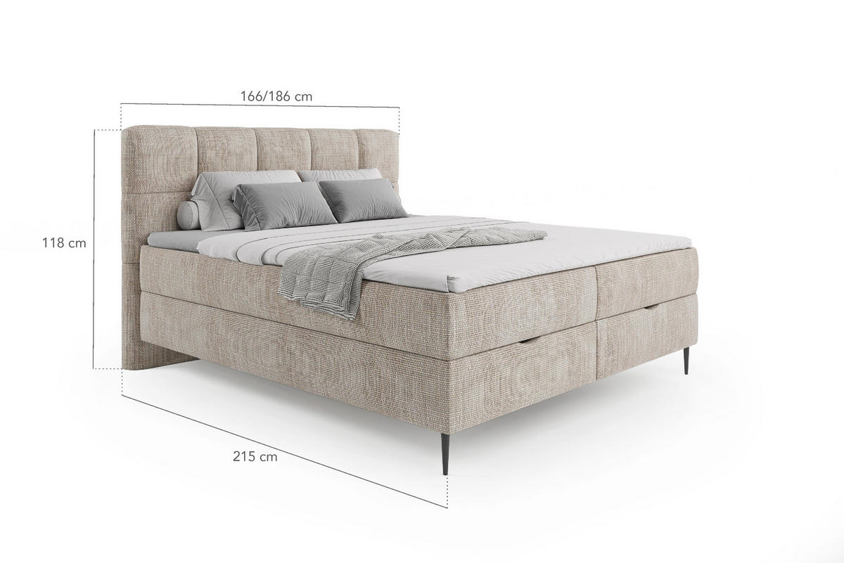 BOXBETT Edel 180x200 cm mit Bettkasten – Beige, modernes Design - Beige, Textil (180/200cm)