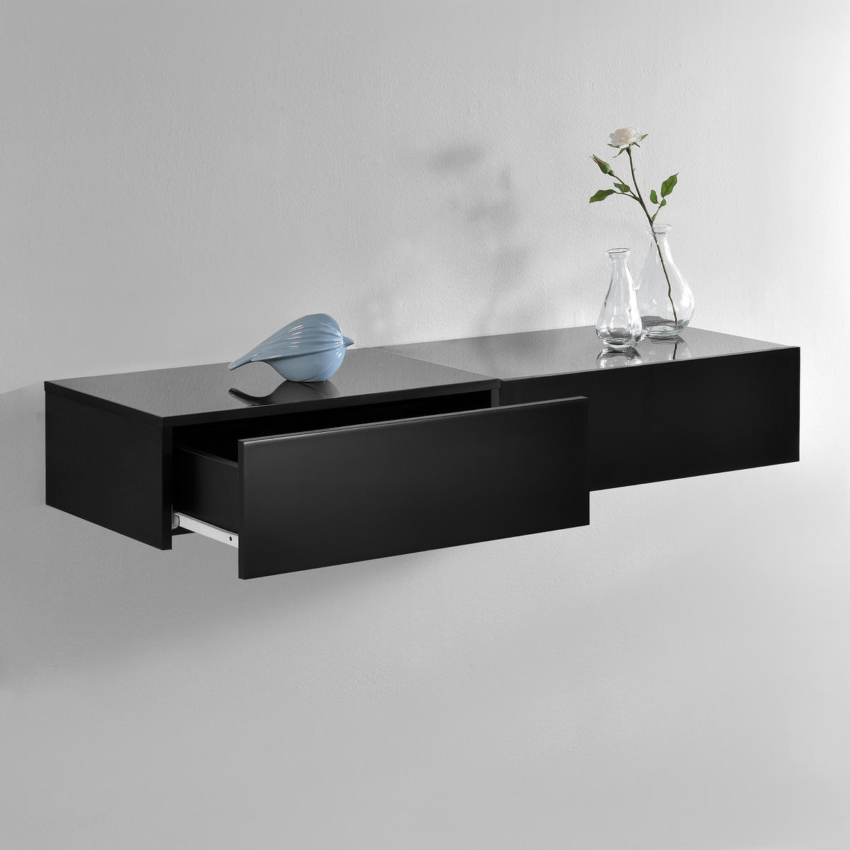 WANDREGAL-SET 2 TLG. Oslo - Schwarz, Holzwerkstoff (46/15/30cm) - [en.casa]