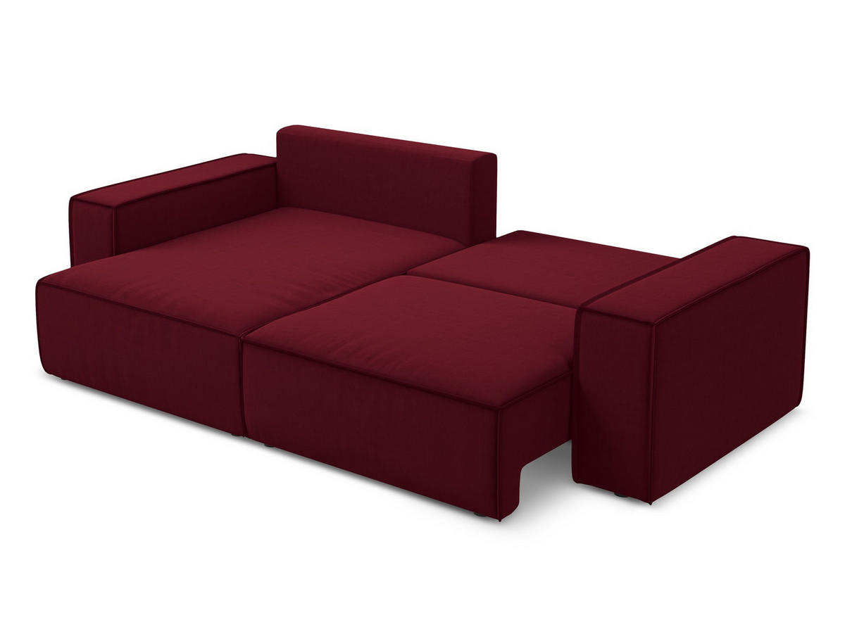 ECKSOFA mit Schlaffunktion Samt Stoff Rot - Bordeaux/Rot, Kunststoff/Textil (148/257cm) - Makamii