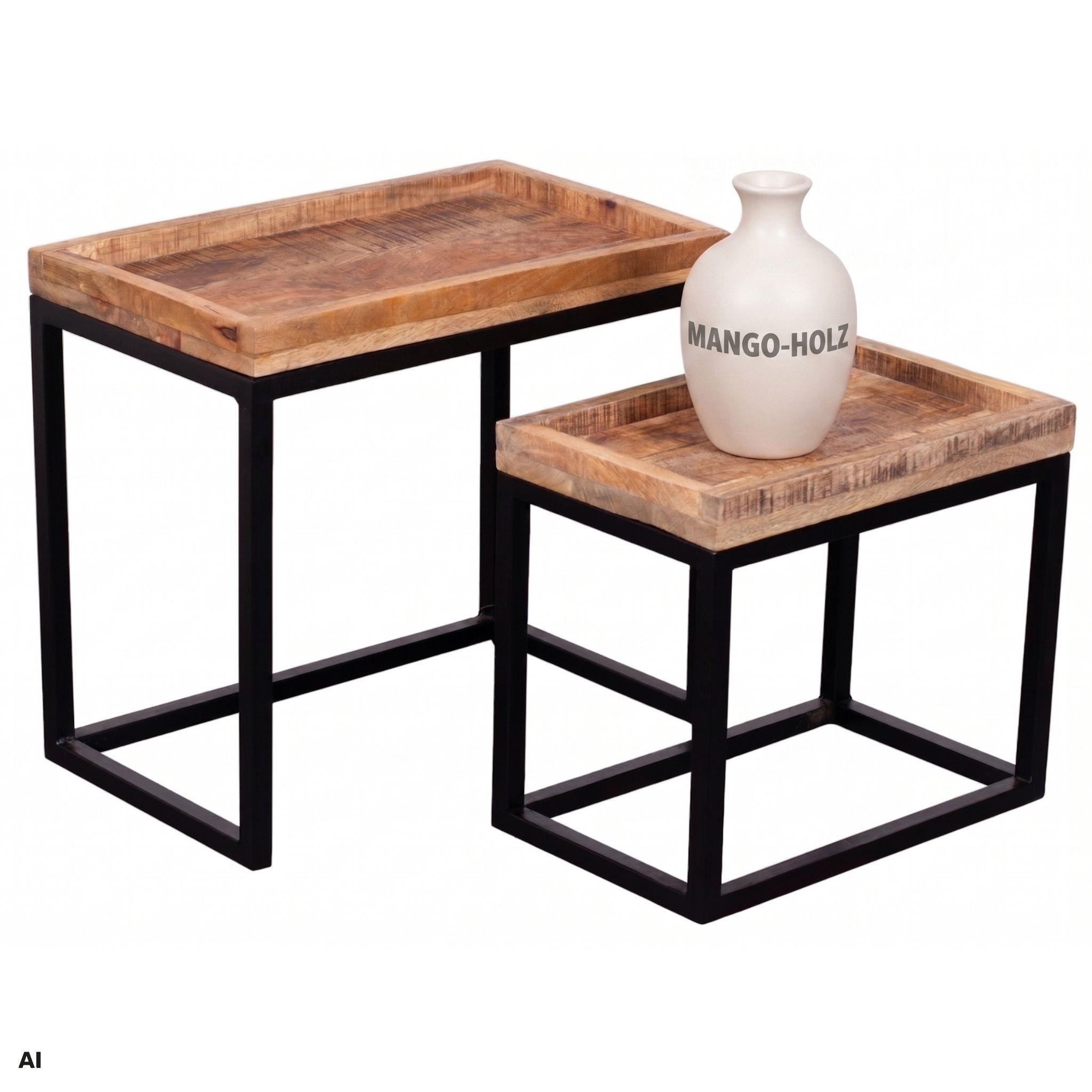 COUCHTISCH 2er Set Lecce Mangoholz - Schwarz/Braun, Naturmaterialien/Metall (50/45/30cm) - Mr. Deko