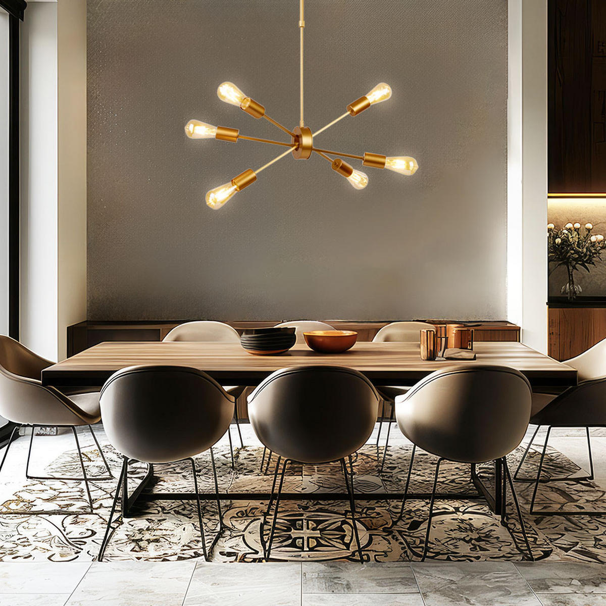 HÄNGELEUCHTE Gold matt 6-flammig - Goldfarben, Metall (53/23/107cm)