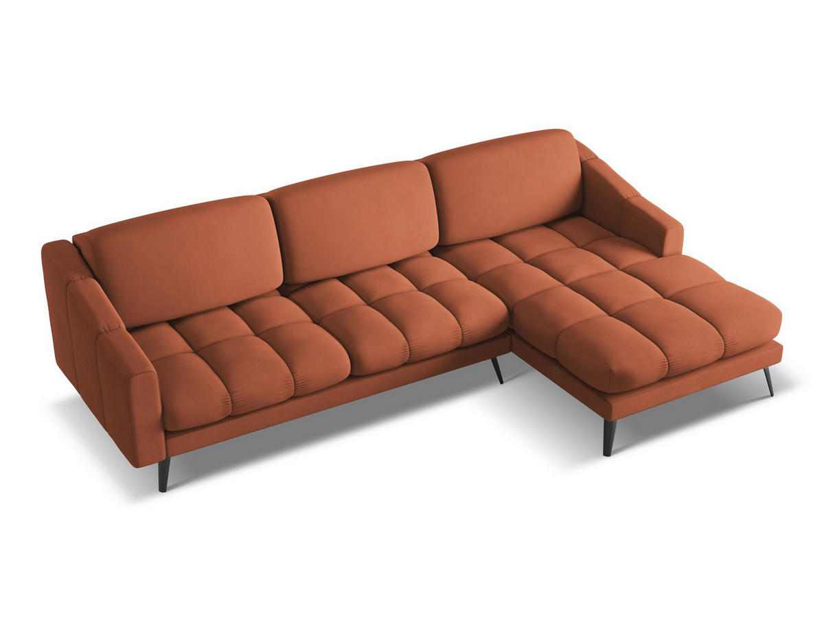 ECKOSFA Rechts Chenille Stoff Orange - Terra cotta/Schwarz, Kunststoff/Textil (264/160cm) - Makamii
