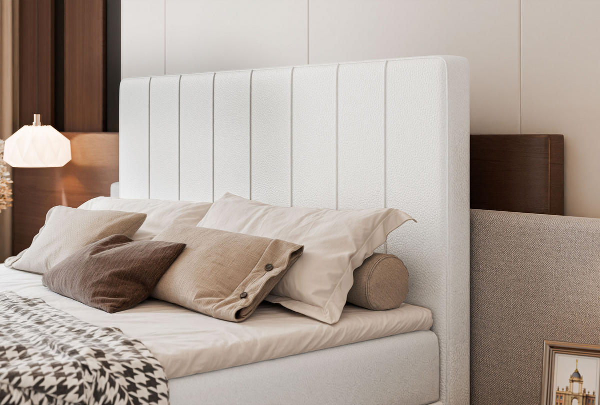 BOXBETT VERA 120x200 cm mit Matratze und Topper, Strapazierfähiges Kunstleder Weiß - Weiß, Kunststoff/Textil (120/200cm) - Idohome