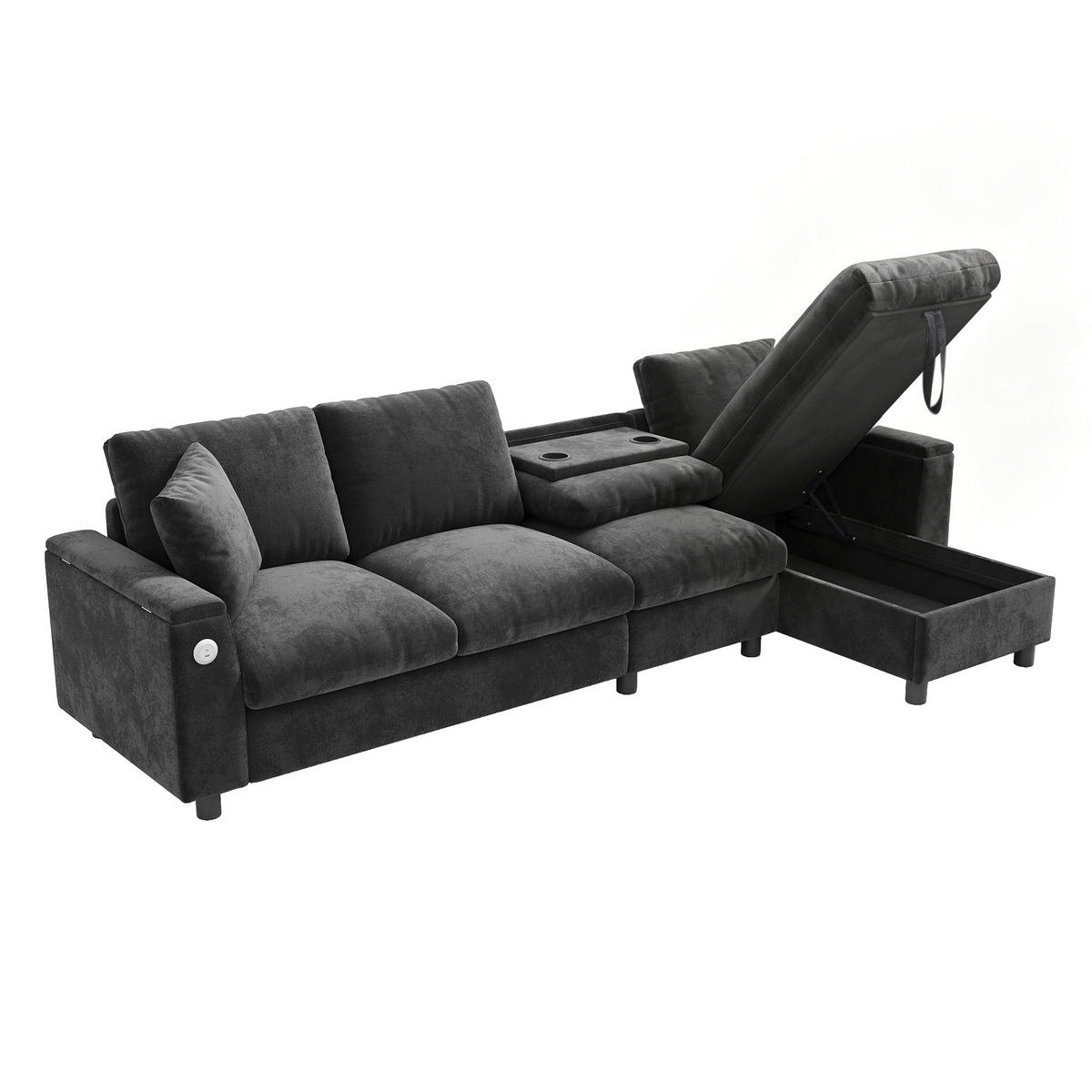 ECKSOFA 280/137/84 cm grau aus Chenille mit Schlaffunktion - Grau, Textil (137/280cm) - OKWISH