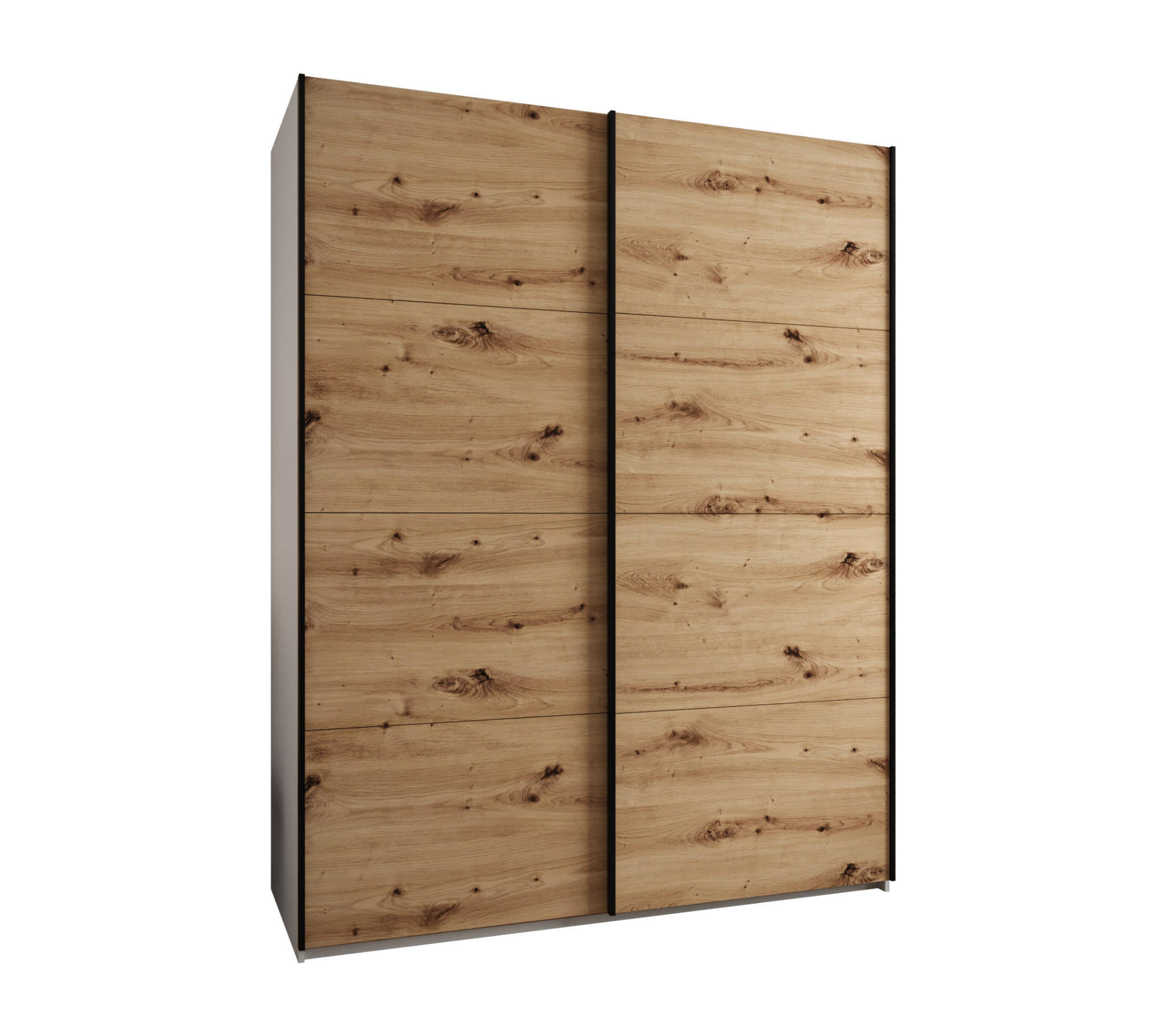 Abiks Möbel Schwebetürenschrank Weiß, Eiche Artisan, Schwarz 200x245x64 cm