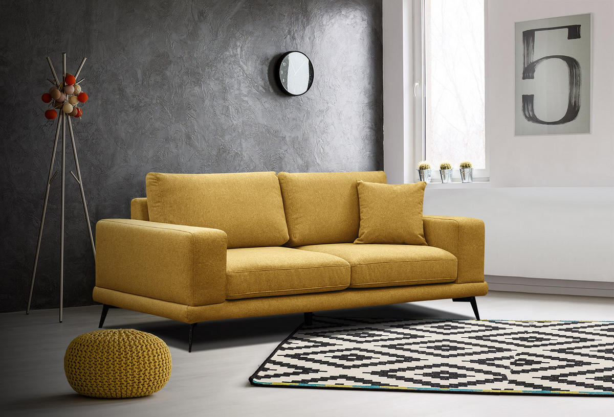 SOFA MEDIOLANE 2,5-Sitzer, dunkelgelb - Dunkelgelb, Holzwerkstoff/Textil (203/87/96cm) - Courtois Laville