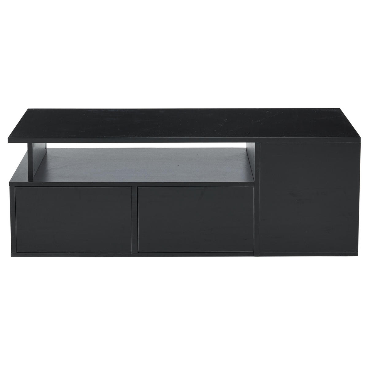 COUCHTISCH 100/50/35 cm schwarz aus Spanplatte mit LED und 2 Schubladen - Schwarz, Holzwerkstoff (100/50/35cm) - OKMYHOME