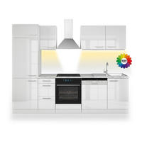 KÜCHENZEILE Optima Weiß 270 cm ohne AP mit LED-Leisten - Weiß Hochglanz/Weiß, Holzwerkstoff (270/81.6/46cm) - Vicco