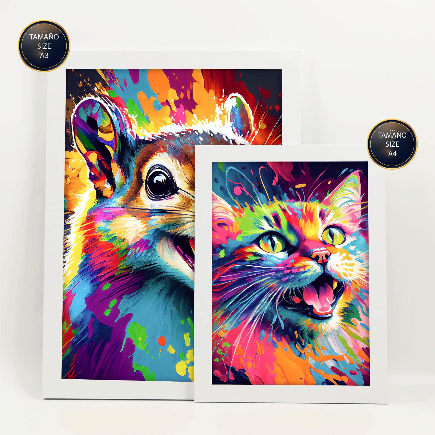 POSTER Set Mit 6 Entzückende Tiere Im Hochformat Lebhafte Aquarell Stil Illustrationen Von Lächelnde Tiere Innenarchitektur A3 & A4 Weißer Rahmen - Weiß, Papier (29/3cm) - Nacnic