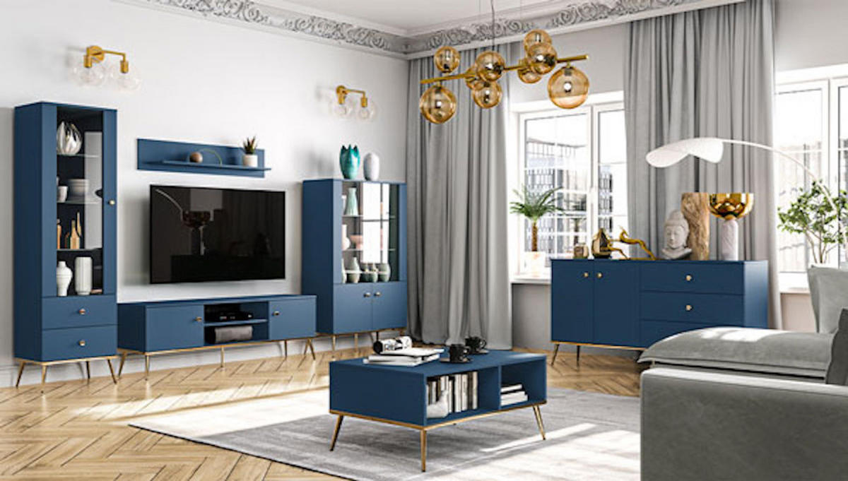 NACHTKONSOLE Marine dunkelblau / gold 50 / 34 / 54cm - Blau/Dunkelblau, Holz/Holzwerkstoff (50/54/34cm) - Feldmann-Wohnen