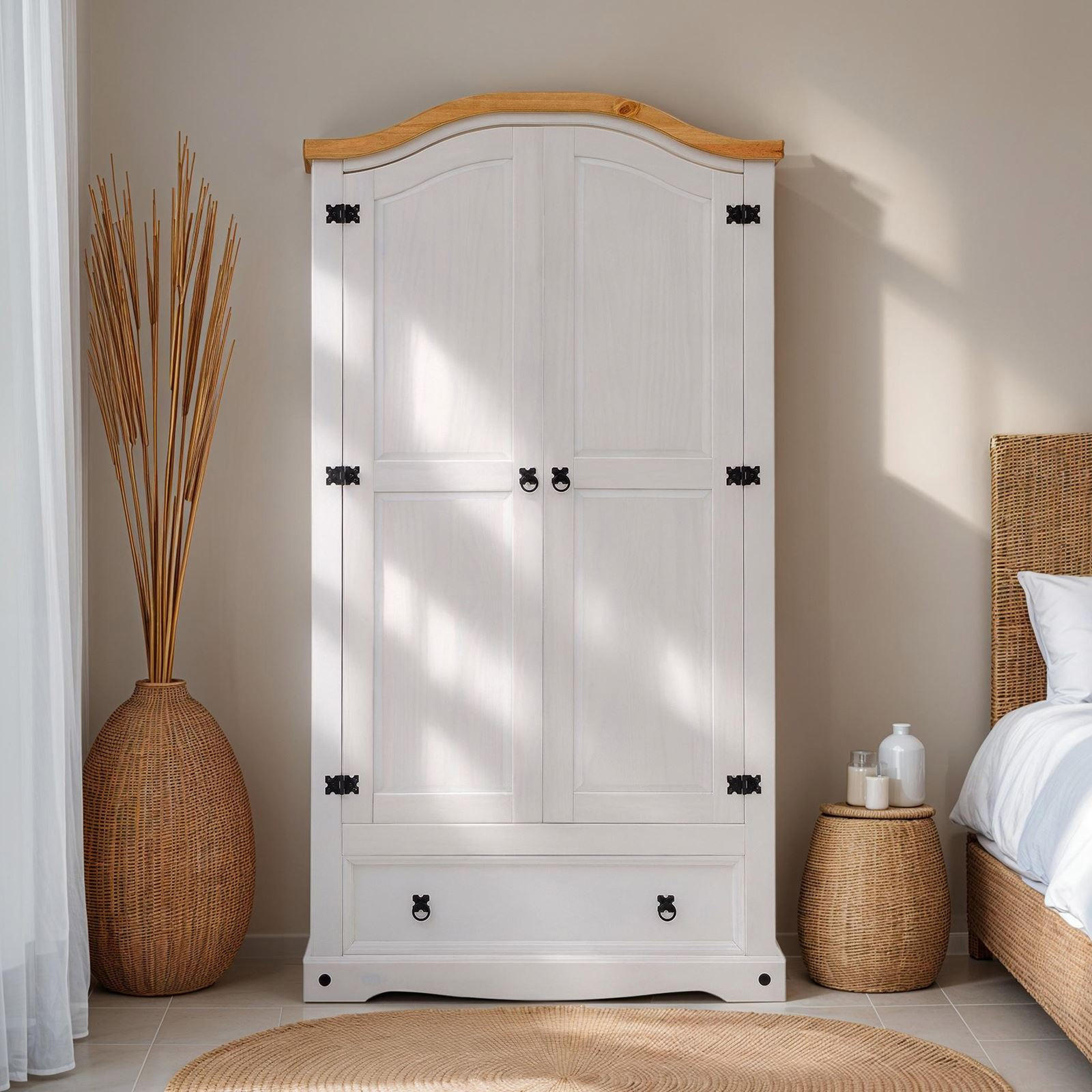 KLEIDERSCHRANK CAMPO - Weiß/Braun, Holz (100/190/51cm) - IDIMEX