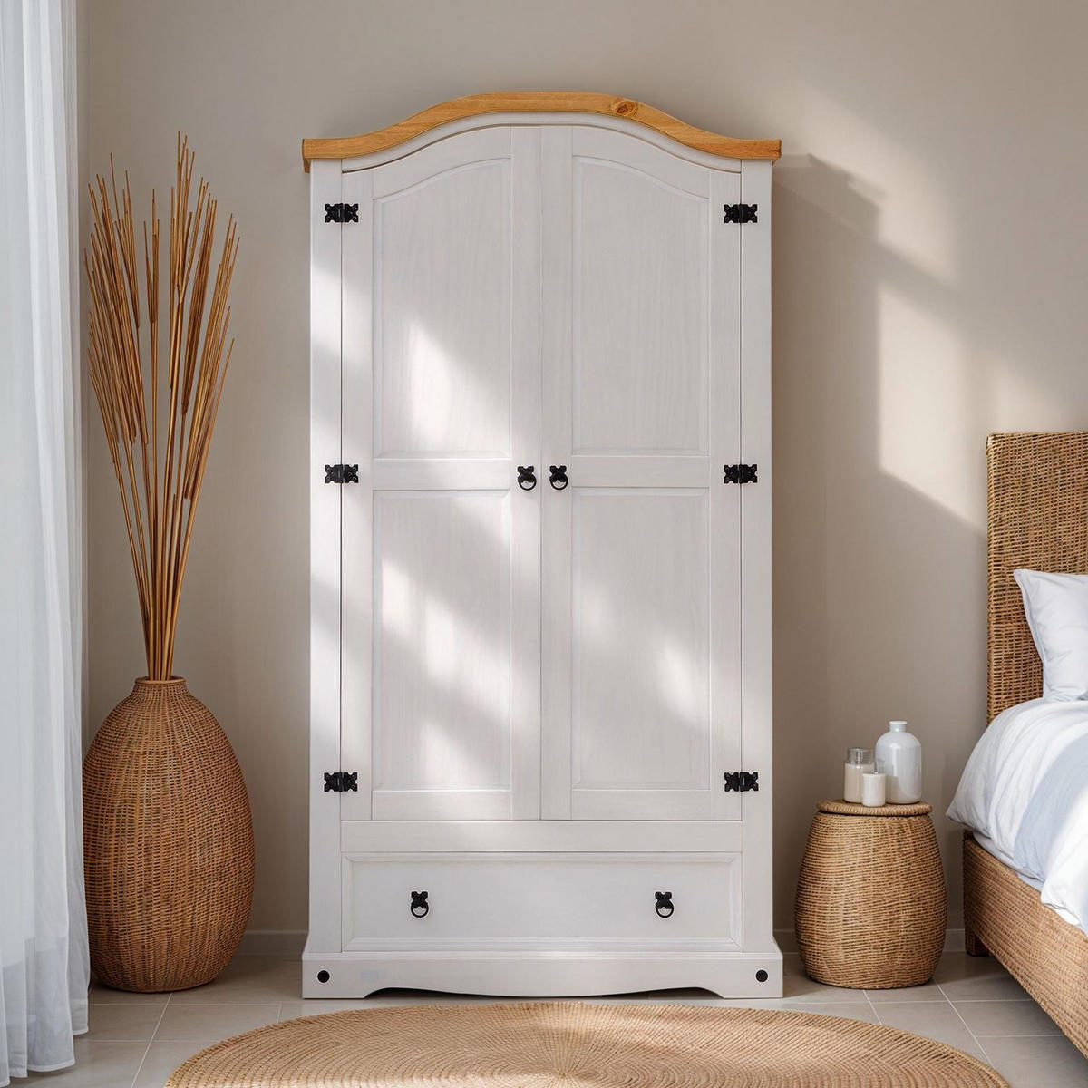 KLEIDERSCHRANK CAMPO - Weiß/Braun, Holz (100/190/51cm) - IDIMEX