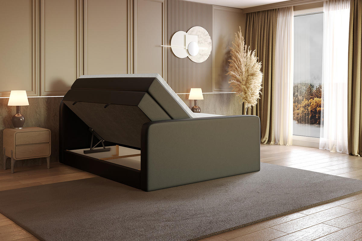 BOXSPRINGBETT mit Matratze und Lattenrost - NOX-Z KING-140x200 - Schwarz Kunstleder - Schwarz, Holzwerkstoff (140/200cm) - ALTDECOR