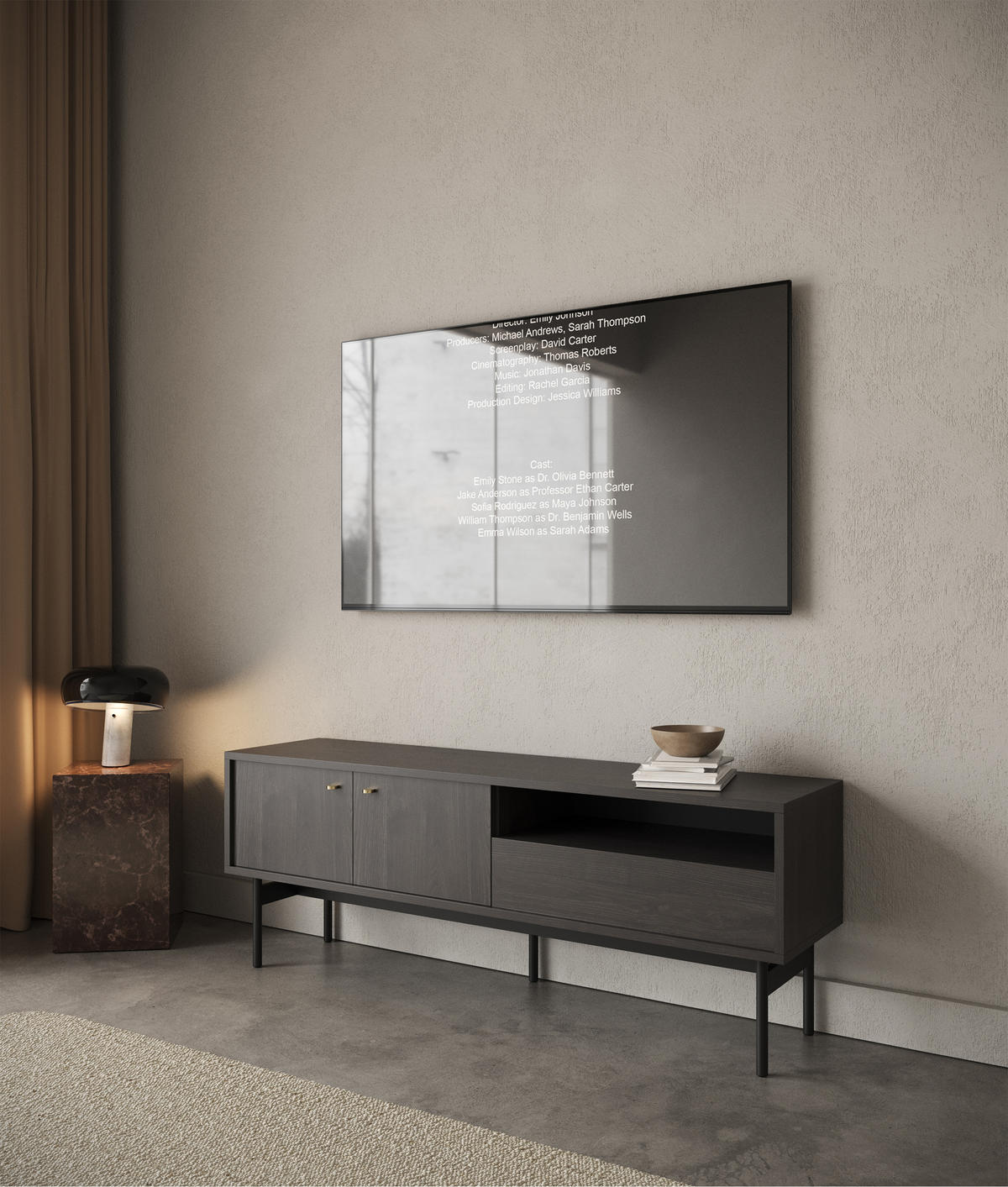 TV-ELEMENT Olar Holzoptik Esche Portland Schwarz 154 cm - Goldfarben/Schwarz, Holzwerkstoff/Metall (154/56.6/38cm) - Selsey