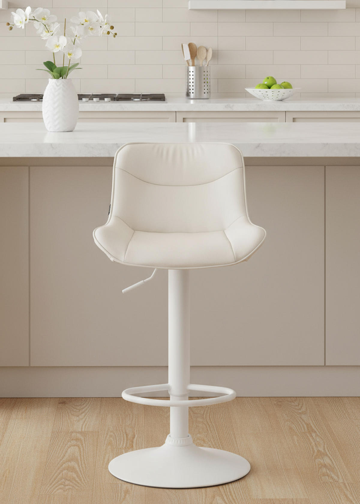 BARHOCKER Vulcano Kunstleder weiß creme - Creme/Naturfarben, Kunststoff/Metall (49/106/51cm) - TPFLiving