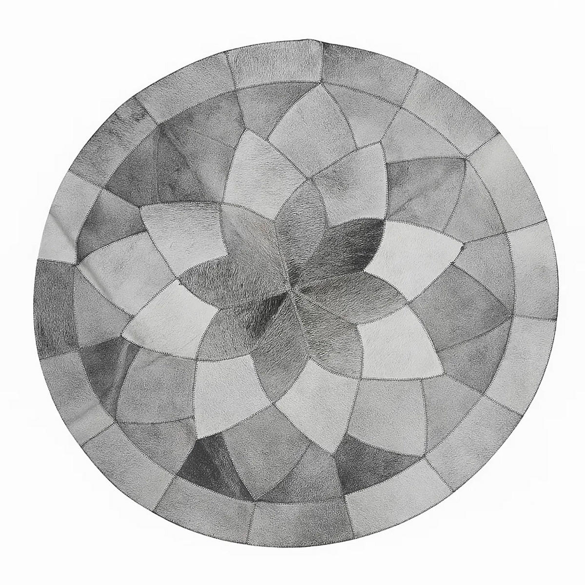 TEPPICH Patchwork Rund Kuhfell Geometrisch 140/140 cm - Dunkelgrau/Hellgrau, Fell (140/140cm) - Provellus