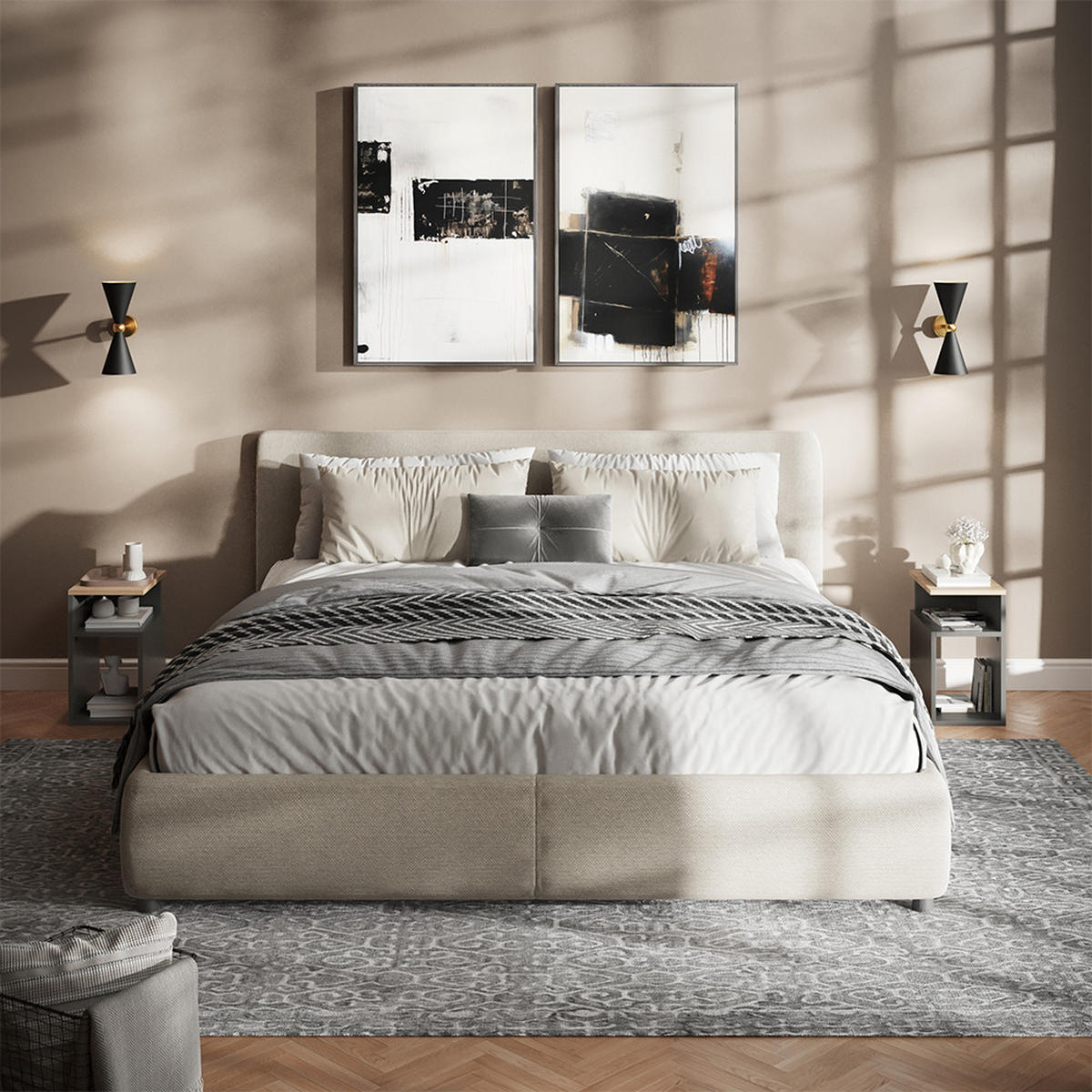 NACHTTISCH Elios Anthrazit/Goldkraft Eiche 2er Set - Honigeiche/Anthrazit, Holzwerkstoff (25/45.3/35cm) - Vicco