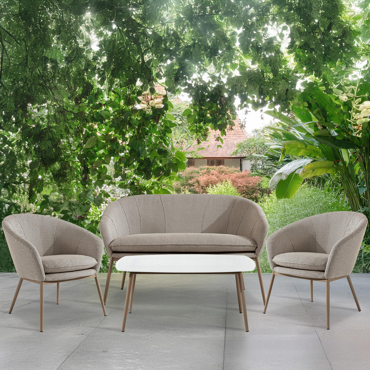 GARTENMÖBELSET SOLIS Gartenlounge-Set, braun/weiß/beige - Braun, Textil/Metall - KONSIMO®