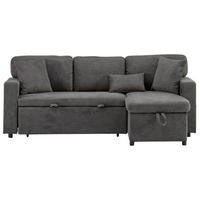 SCHLAFSOFA aus Oxford-Stoff 214x131x87 cm Dunkelgrau mit USB-Anschluss, Bettfunktion und Stauraum - Dunkelgrau, Textil (131/85/215cm) - Modfu