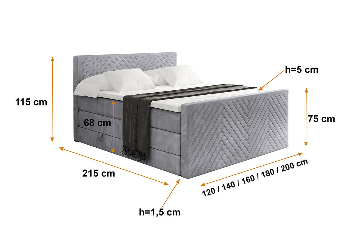 BOXSPRINGBETT mit Matratze und Lattenrost - VEXA-Z KING-180x200 - Grau Monolith - Grau, Holzwerkstoff (180/200cm) - ALTDECOR