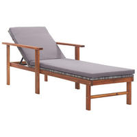 SONNENLIEGE mit Auflage Poly Rattan Akazie Massivholz Grau - Grau, Kunststoff (55/56/200cm) - furnicato
