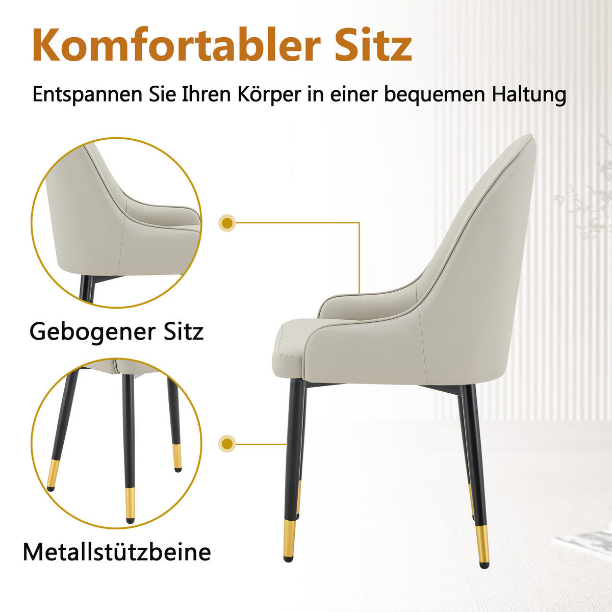ARMLEHNSTUHL-SET DE-36680 2 Stück mit PU-Bezug und Metallbeinen Warmgrau - Grau, Metall (44/91/47.3cm) - ComfortXL