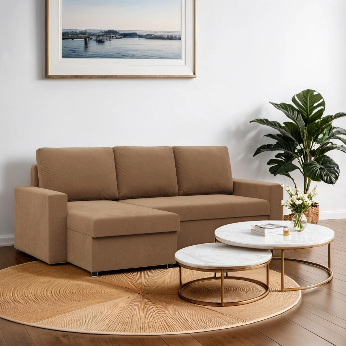 ECKSOFA Neo mit gerader Armlehnen cappuccino - Cappuccino, Textil (231/140cm) - SIMKAM Furniture