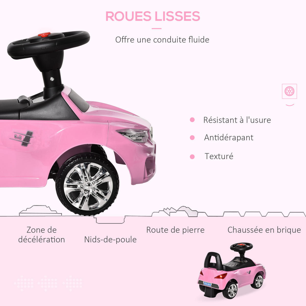RUTSCHFAHRZEUG DE-16971 mit Hupe, Musik & Licht Rosa - Pink, Kunststoff (63.5/28/36cm) - ComfortXL