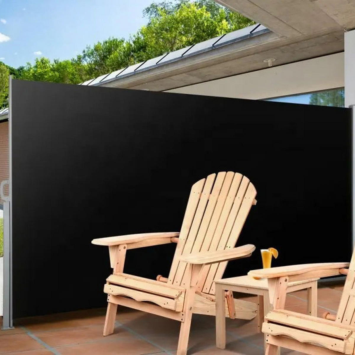 SEITENMARKISE Sicht- und Windschutz für Balkon und Terrasse in Dunkelgrau, 160 x 300 cm - Schwarz, Kunststoff (300/160cm) - Livingandhome