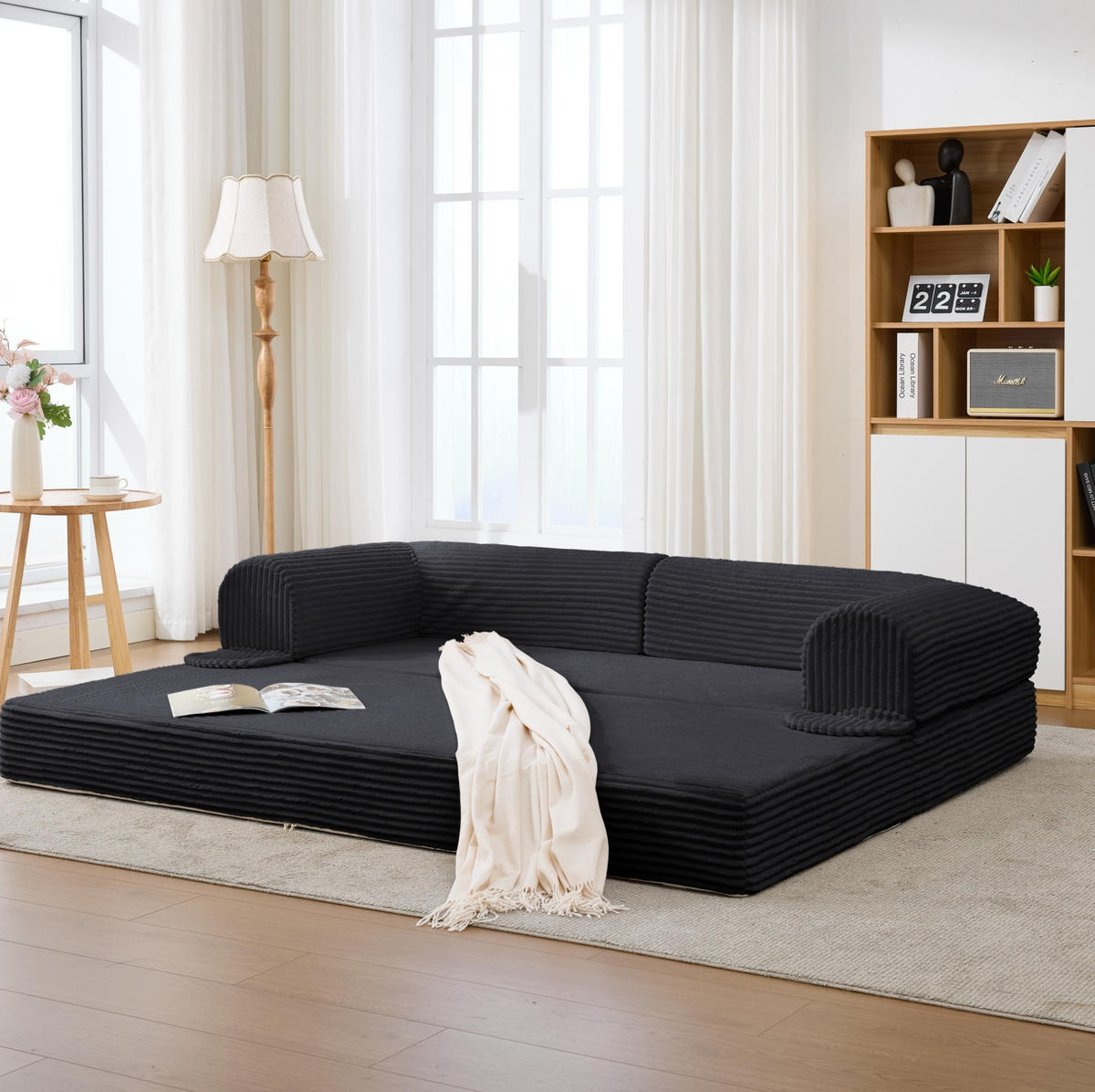 SOFA-SET modular 1-Sitzer + 2-Sitzer Cord Schwarz - Schwarz, Kunststoff (78/65/190cm) - Meubliv