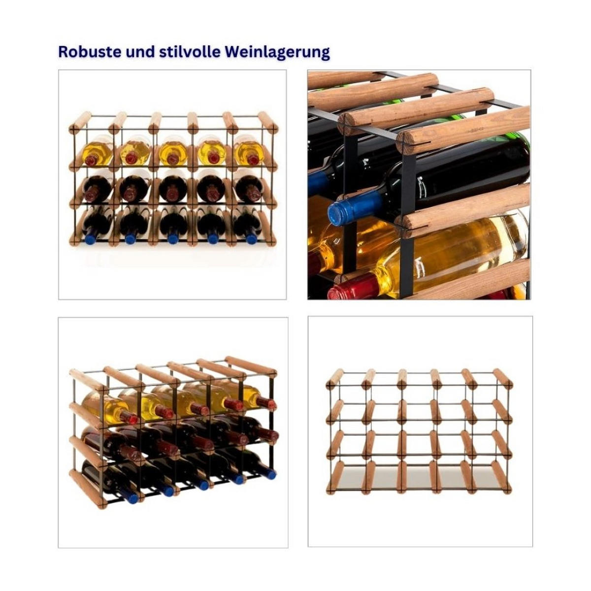 WEINREGAL Vinotega Mod Metal 32,5x52,5x24,5 cm 5x3 Flaschen Massives Kiefernholz Braun Geölt - Braun, Holz (52.5/32.5/24.5cm) - PROREGAL