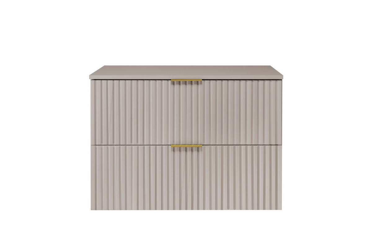 WASCHBECKUNTERSCHRANK, Kaschmir, 80 x 57 x 46 cm, goldener Griff + Arbeitsplatte - Beige/Goldfarben, Holzwerkstoff (80/57/46cm) - 3XE LIVING