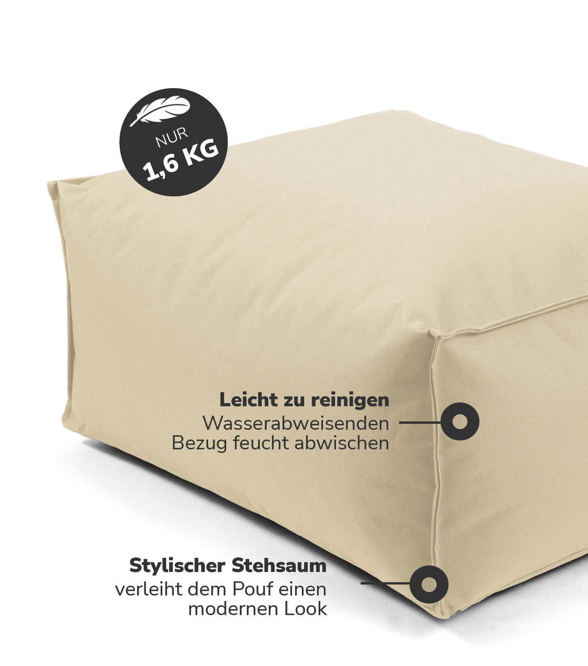 OUTDOOR POUF mit Schutzhülle Der Ruhestifter - Beige, Textil (60/25/45cm) - Mokebo