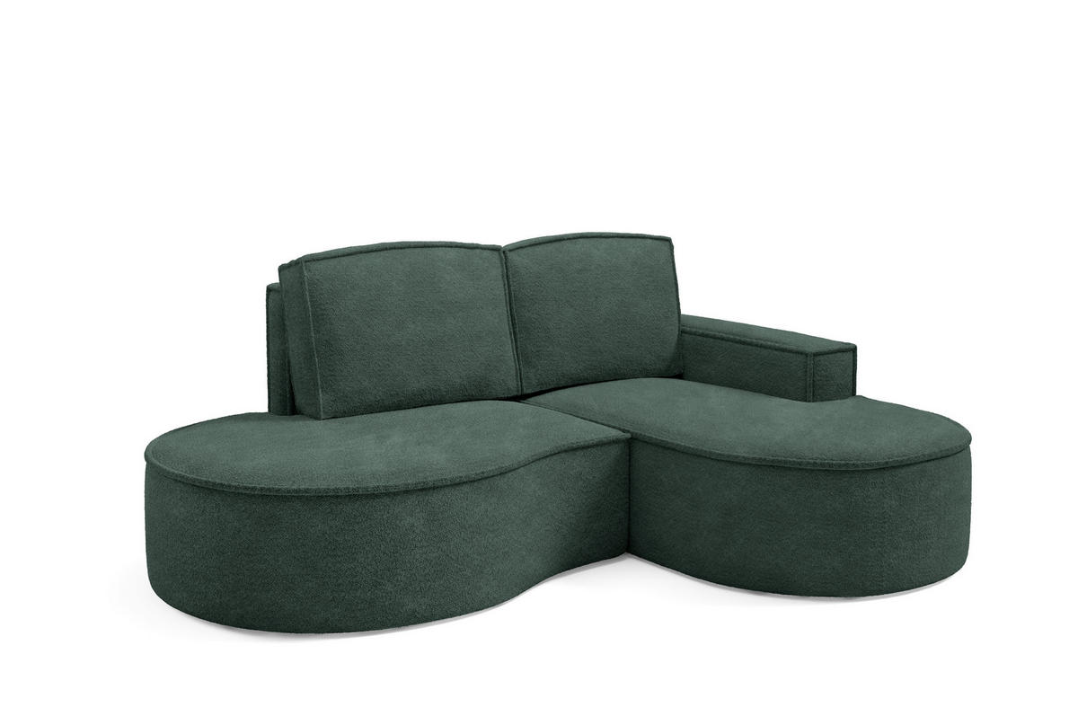 ECKSOFA MOLLY – Halbkreisförmig, Abriamo-Bouclé, Lose Kissen, Bouclé-Bezug, 210x157x88 cm, Rechts, Grün - Jadegrün, Holz/Textil (210/157cm) - DomoHome