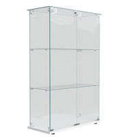 VITRINE - Glasvitrine mit 2 Türen und 3 Ebenen - integrierte LED-Spot-Beleuchtung - Weißer Holzboden - Weiß, Glas (78.5/123.3/35cm) - DELFA