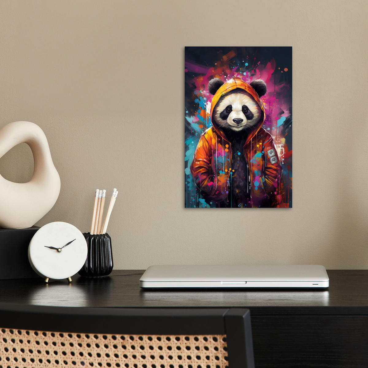 POSTER Panda - Jacke - Graffiti - Orange 20x30 cm - Orange, Papier (20/30/0.1cm) - MuchoWow