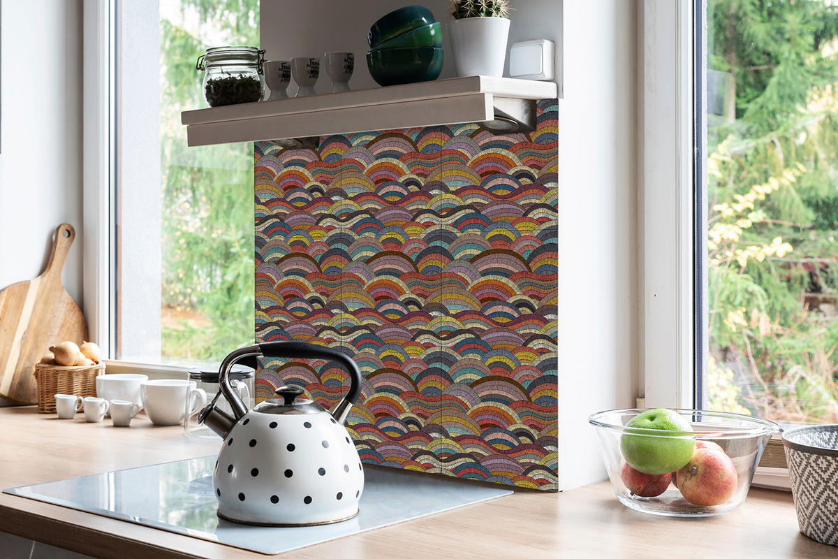 FLIESENAUFKLEBER 9 Stück 30x30 cm selbstklebend Patchwork-Wellen - Multicolor, Textil (30/1.6/30cm) - TULUP