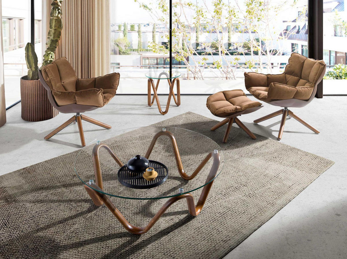 COUCHTISCH Rund, Glas, Walnuss 115/ 115/ 38 cm - Transparent/Nussbaumfarben, Glas/Holz (115/115/38cm) - ANGEL CERDA