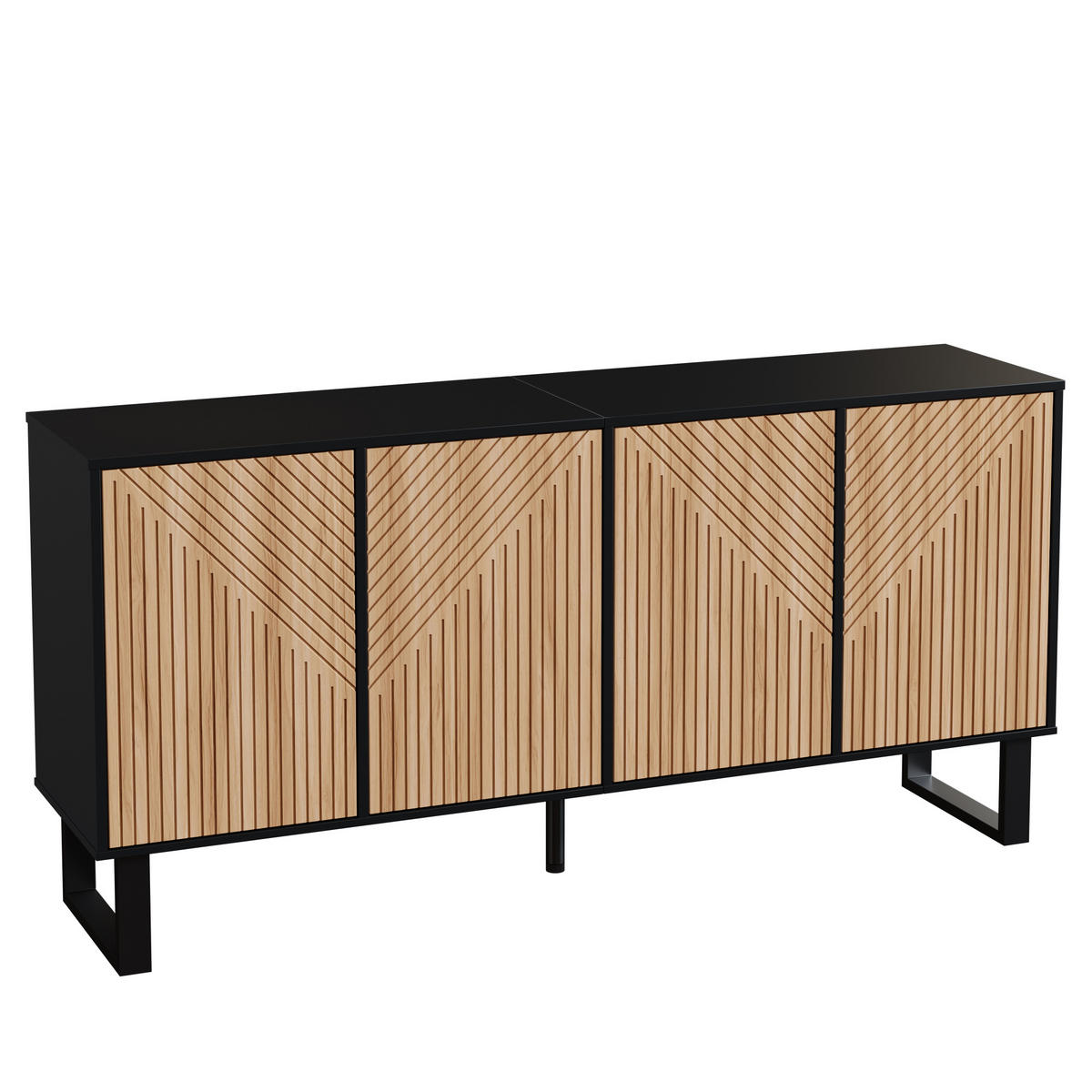 SIDEBOARD Black-Natural 160/38/75 cm - Schwarz, Holzwerkstoff (160/75/38cm) - PANGIVO