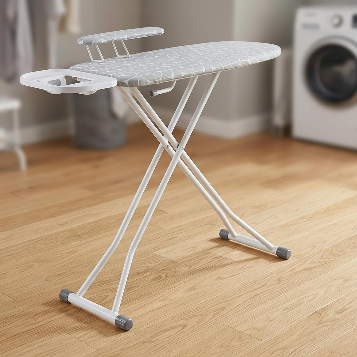 DOSKA na žehlenie Biela Sivá s rukávnikom výškovo nastaviteľná - viacfarebná, kov/textil (131/33cm) - Relaxdays