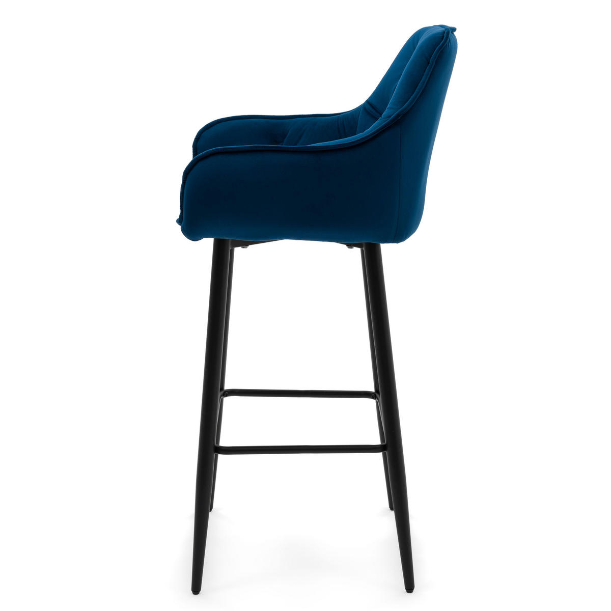 BARHOCKER SIENA gepolstert mit Steppung - dunkelblau - Samt Velours - Schwarz/Dunkelblau, Metall (53/107/52cm) - NEW HOME