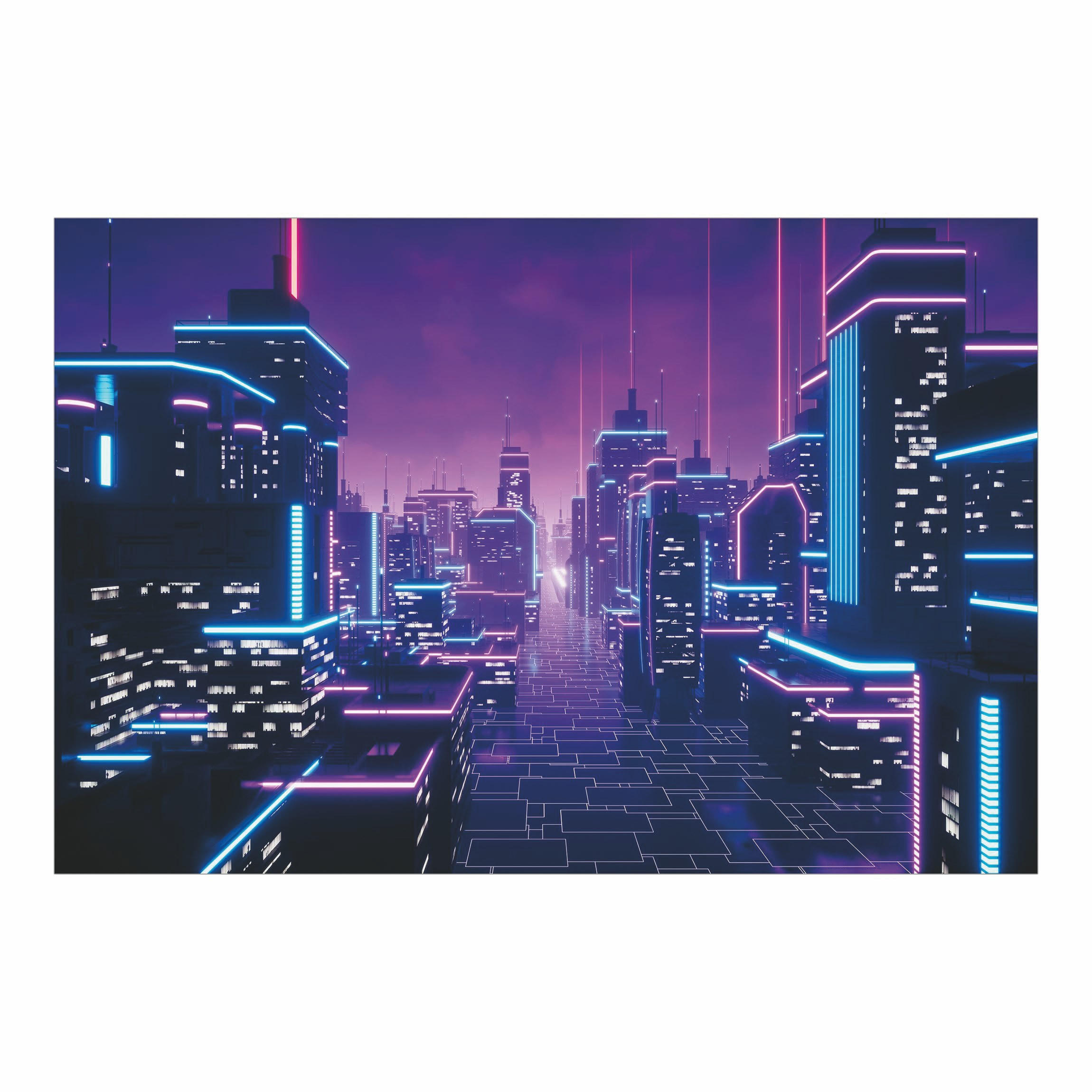 FOTOTAPETE Neon Stadtlichter 288/190 cm - Violett, Papier (288/190cm) - Bilderwelten