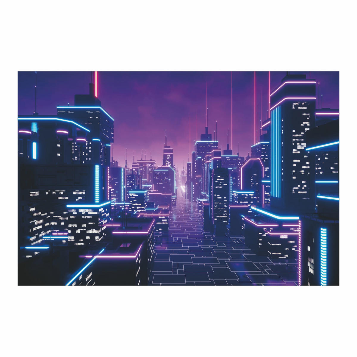 FOTOTAPETE Neon Stadtlichter 432/290 cm - Violett, Papier (432/290cm) - Bilderwelten