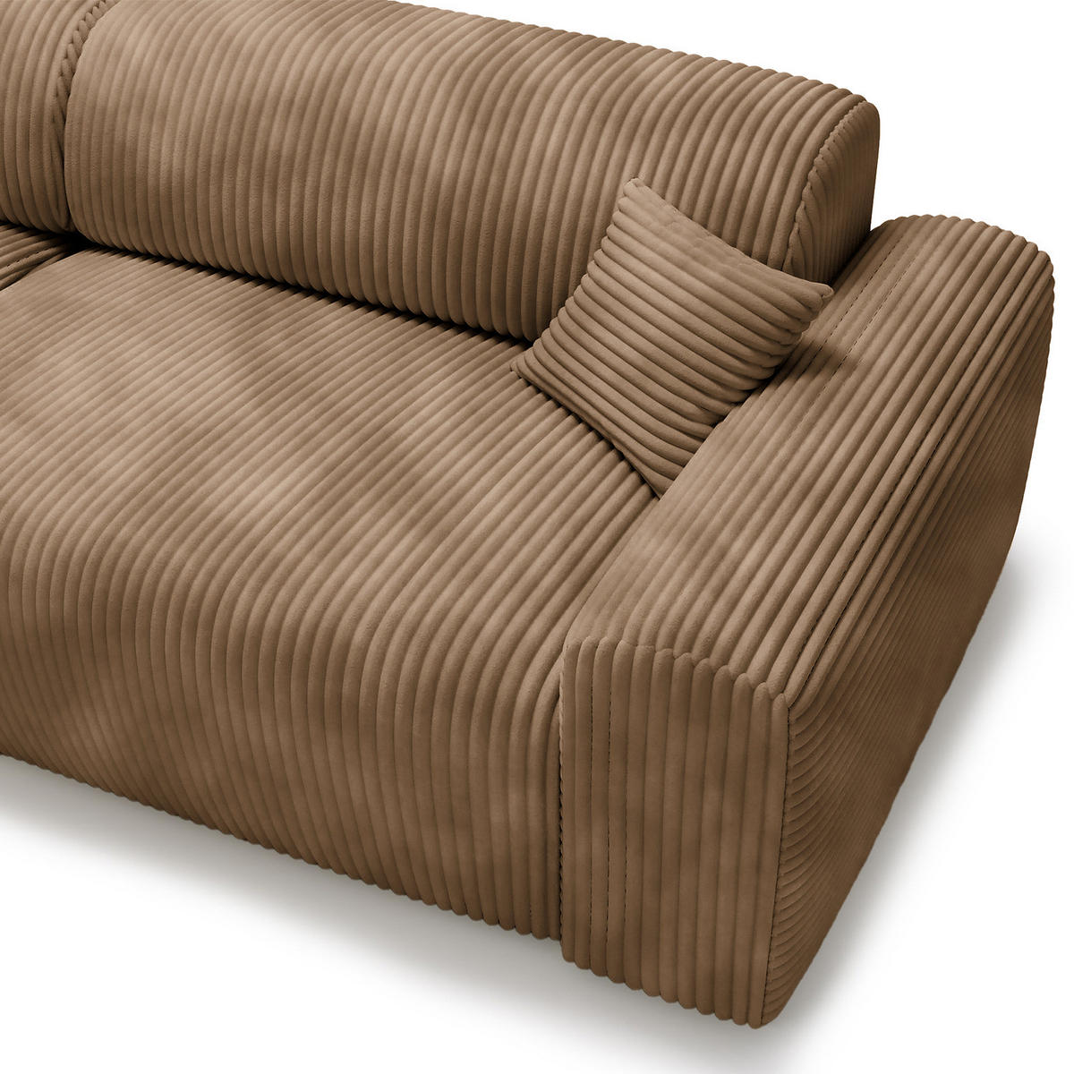 ECKSOFA mit Longchair - Cord - Hellbraun/Schwarz, Kunststoff/Textil (284/178cm) - home24