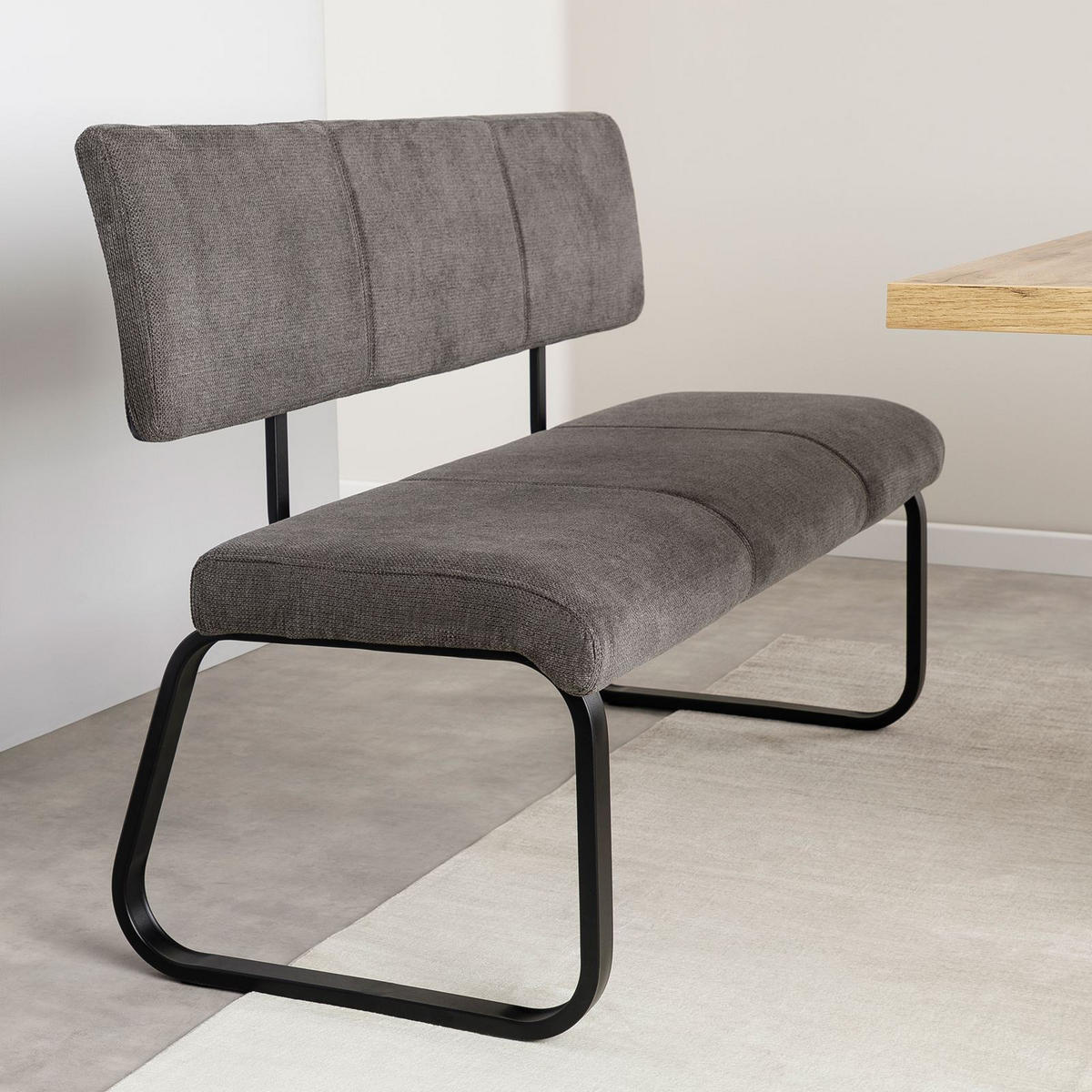 ESSZIMMERBANK VILAS - Schwarz, Textil/Metall (136/89/59cm) - IDIMEX