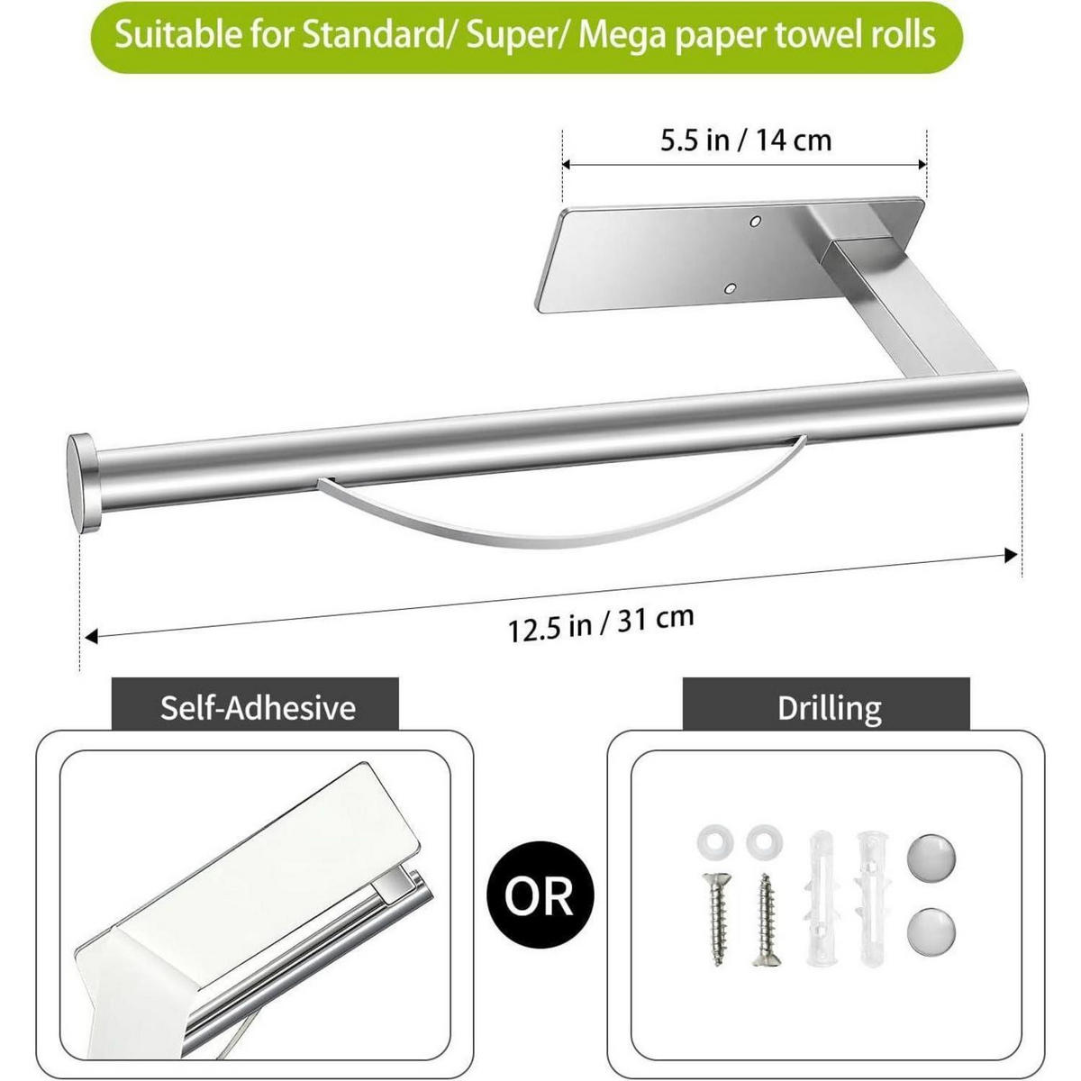 KÜCHENROLLENHALTER unter Schrank Edelstahl mit Dämpfer Silber - Silberfarben, Metall (8.9/7.6/31.8cm)