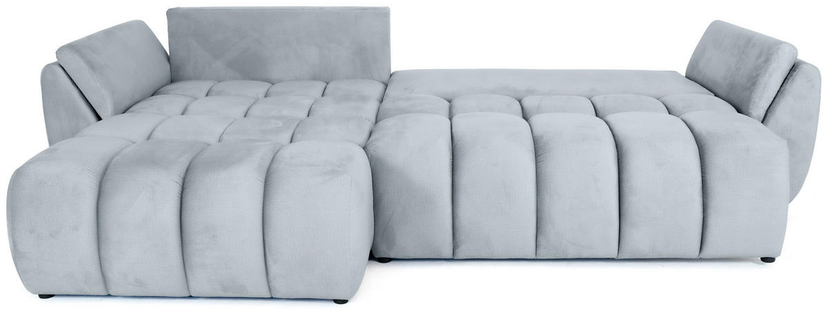 ECKSOFA Iris mit Schlaffunktion und Bettkasten, links oder rechts montierbar – Hellgrau Samt 280/184/85 cm - Hellgrau/Schwarz, Kunststoff/Textil (280/184cm) - WFL GROUP