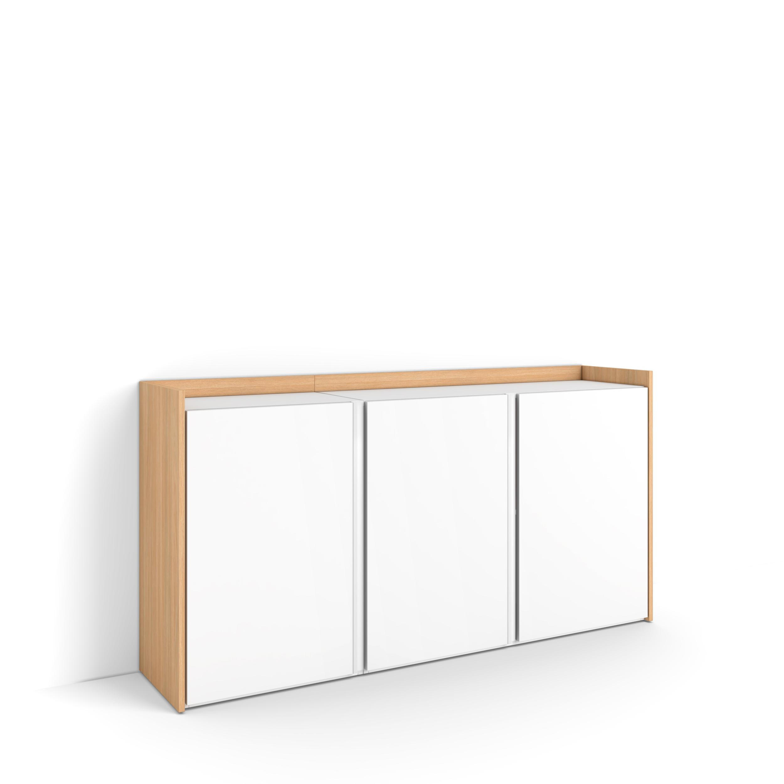 SIDEBOARD, Weiß und Eiche, 156/35/80cm - Weiß, Holzwerkstoff (156/80/35cm) - Skraut Home