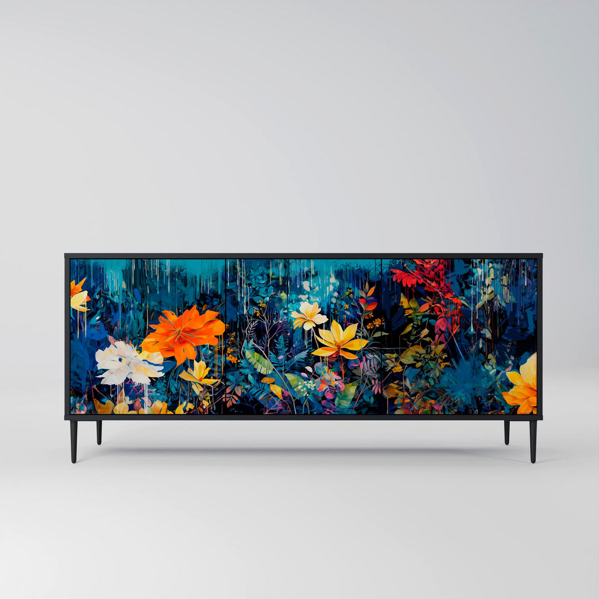 SIDEBOARD MIDNIGHT BLOSSOM, Eicheneffekt, 164,5x42x77,5 cm, 3 Türen - Eichefarben/Buchefarben, Holzwerkstoff/Buchenholz (164.5/77.5/42cm) - SpaceRebels